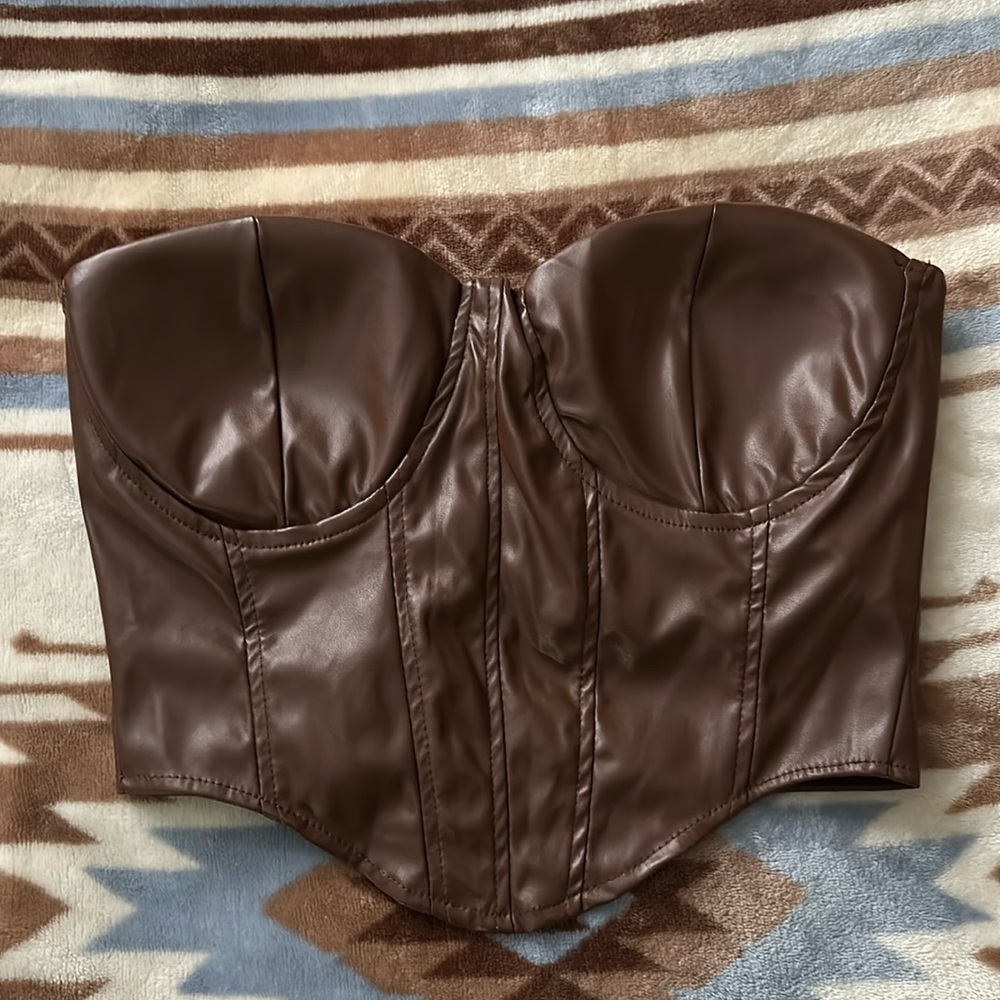 Beautiful brown faux leather corset top